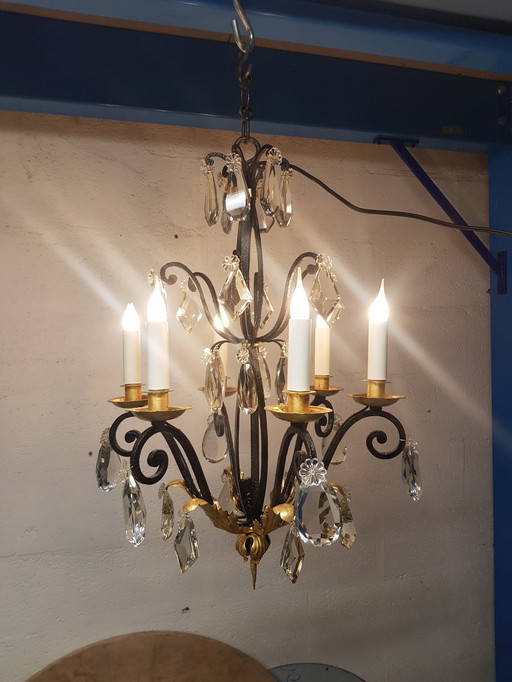 Gold Leaf Wrought Iron Chandelier