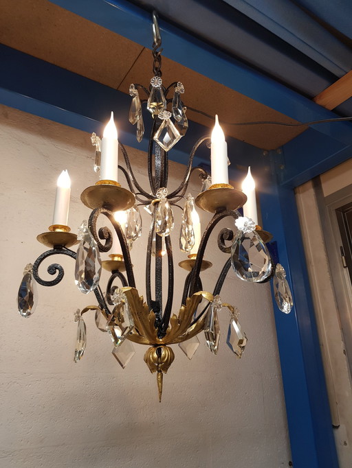 Gold Leaf Wrought Iron Chandelier