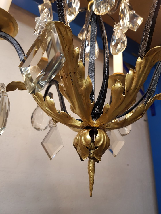 Image 1 of Gold Leaf Wrought Iron Chandelier