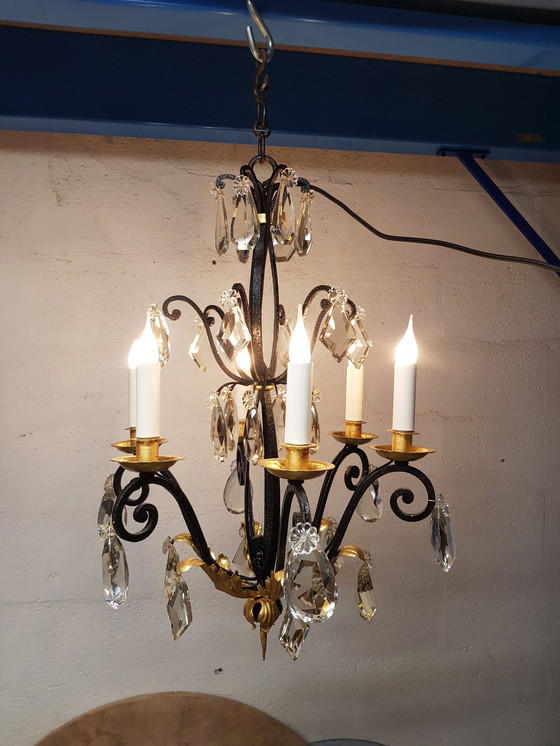 Image 1 of Gold Leaf Wrought Iron Chandelier