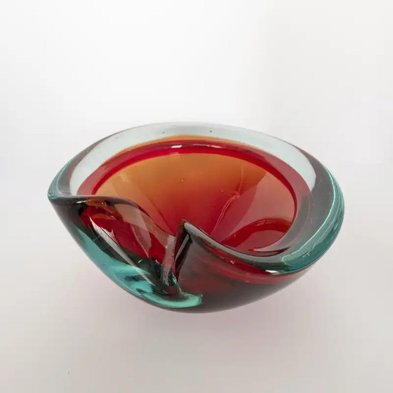 Image 1 of Ciotola vintage in vetro di Murano in stile Flavio Poli in vetro blu e rosso