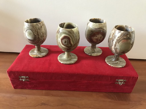 4 x Bicchieri da vino vintage in pietra naturale onice