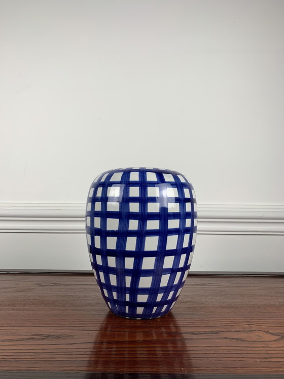 Image 1 of Hand Painted Blue & White Ceramic Vase