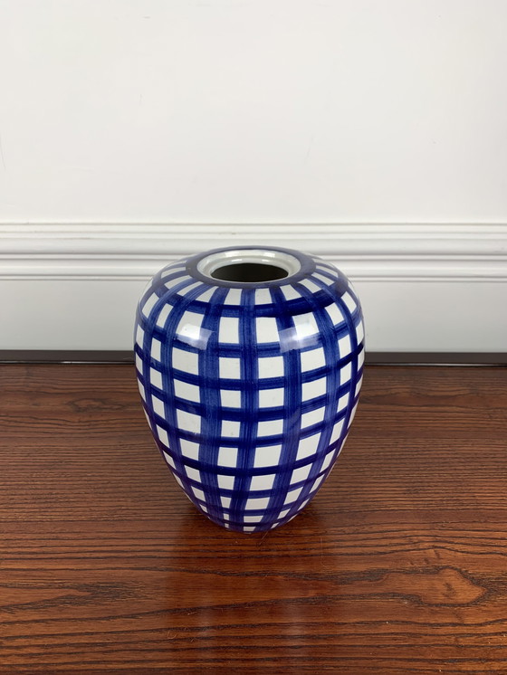 Image 1 of Hand Painted Blue & White Ceramic Vase