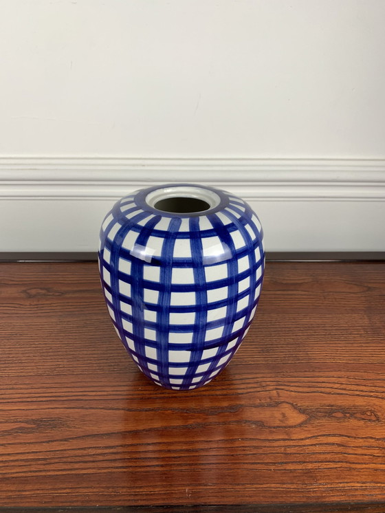 Image 1 of Hand Painted Blue & White Ceramic Vase