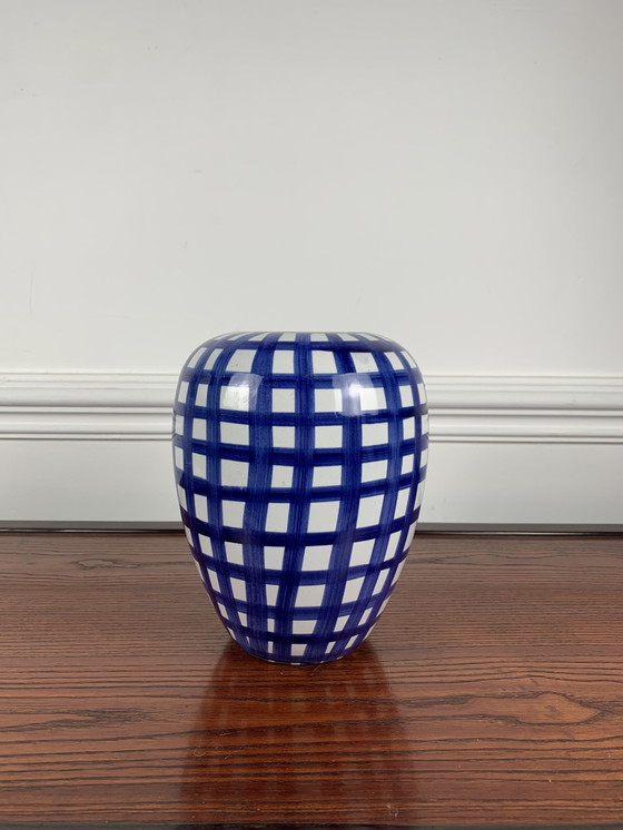 Image 1 of Hand Painted Blue & White Ceramic Vase