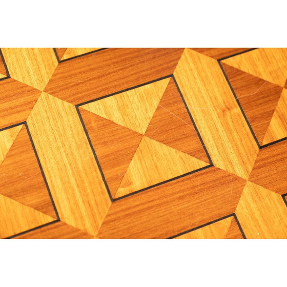 Image 1 of Vintage "Fox Hunt" cherry wood inlaid coffee table, 1970s