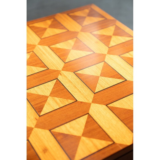 Image 1 of Vintage "Fox Hunt" cherry wood inlaid coffee table, 1970s