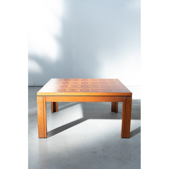 Image 1 of Vintage "Fox Hunt" cherry wood inlaid coffee table, 1970s