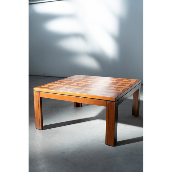 Image 1 of Vintage "Fox Hunt" cherry wood inlaid coffee table, 1970s