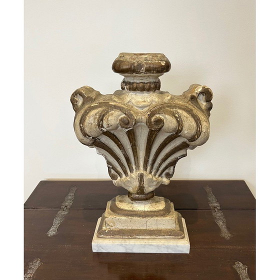 Image 1 of Vintage wooden sculpture on Carrara marble base, Italy
