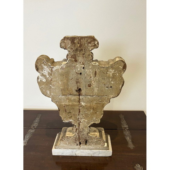 Image 1 of Vintage wooden sculpture on Carrara marble base, Italy