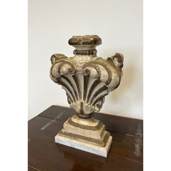 Image 1 of Vintage wooden sculpture on Carrara marble base, Italy