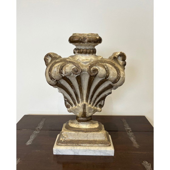 Image 1 of Vintage wooden sculpture on Carrara marble base, Italy
