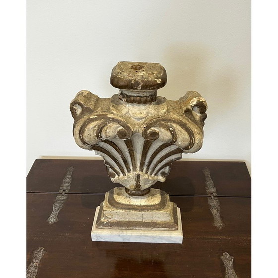 Image 1 of Vintage wooden sculpture on Carrara marble base, Italy