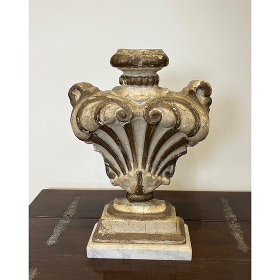 Image 1 of Vintage wooden sculpture on Carrara marble base, Italy