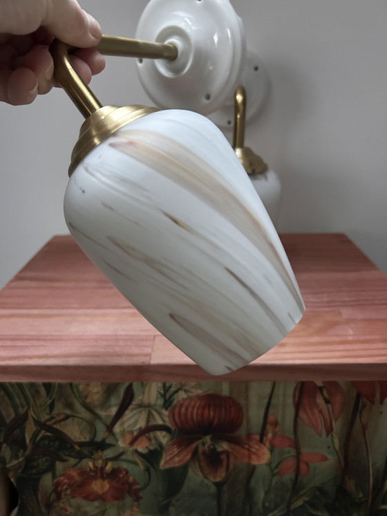 Image 1 of Pair Of White Marbled Wall Lamps