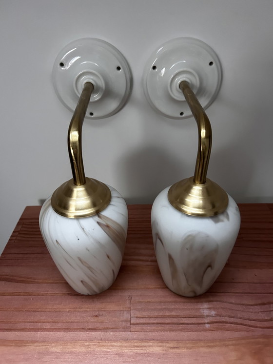 Image 1 of Pair Of White Marbled Wall Lamps