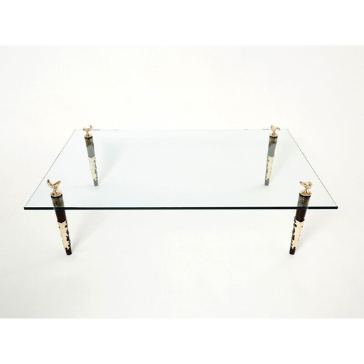 Vintage mahogany bronze and glass coffee table "Quatuor" by Garouste and Bonetti, 1995