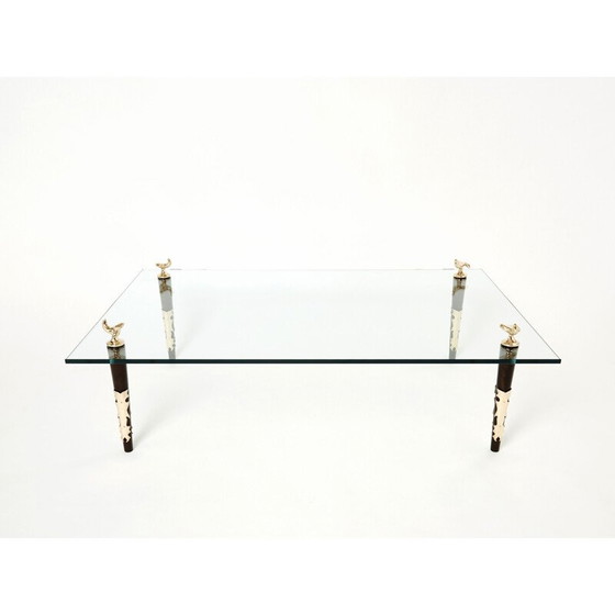 Image 1 of Tavolino da caffè vintage in mogano, bronzo e vetro "Quatuor" di Garouste e Bonetti, 1995