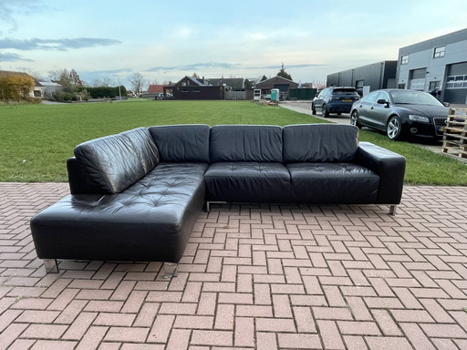 Montel Brown Real Leather Corner Sofa