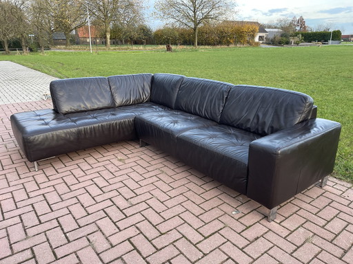 Montel Brown Real Leather Corner Sofa