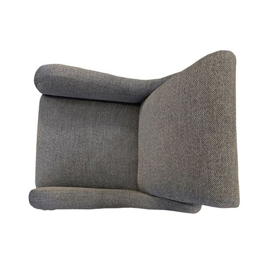 Image 1 of Vintage armchair with brass feet and grey fabric upholstery, 1950s