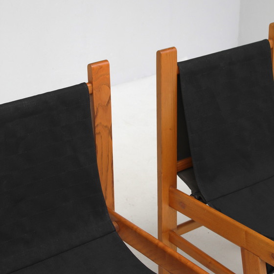 Image 1 of Set of Italian wooden chairs with black fabric