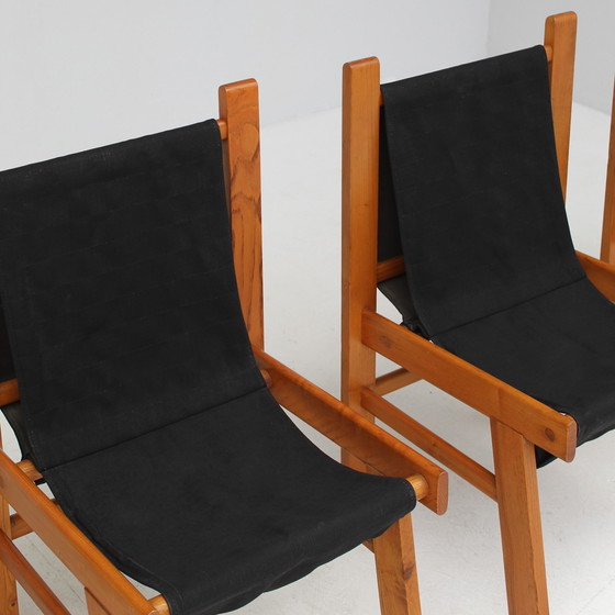 Image 1 of Set of Italian wooden chairs with black fabric