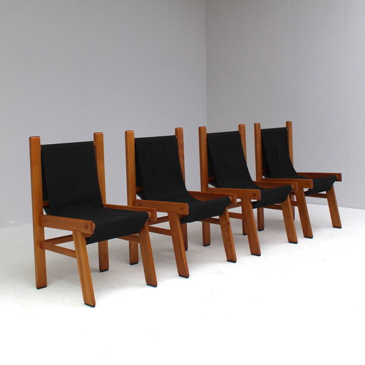 Set of Italian wooden chairs with black fabric