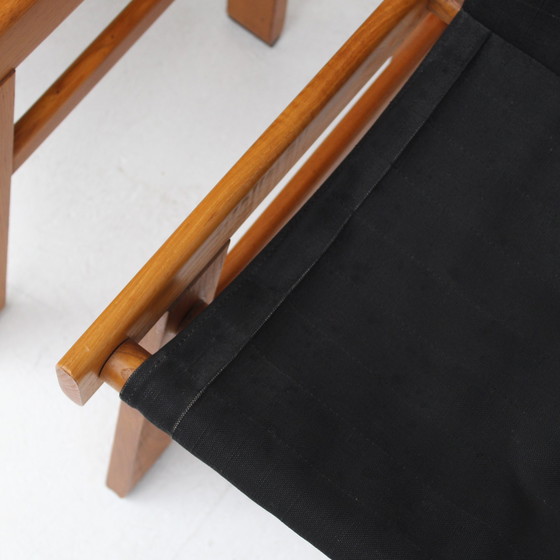 Image 1 of Ensemble de chaises italiennes en bois avec tissu noir