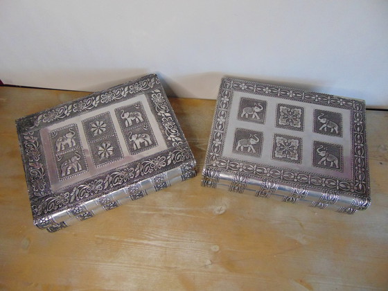 Image 1 of Scatole per gioielli blu e nere, origine India 