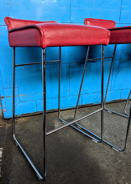 Image 1 of 4X Leather & Chrome Bar Stools, Allermuir