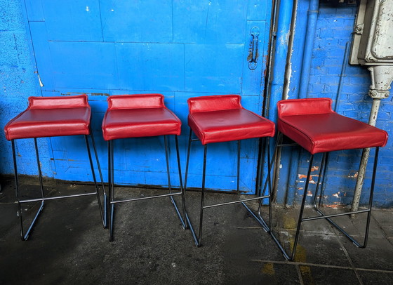 Image 1 of 4X Leather & Chrome Bar Stools, Allermuir