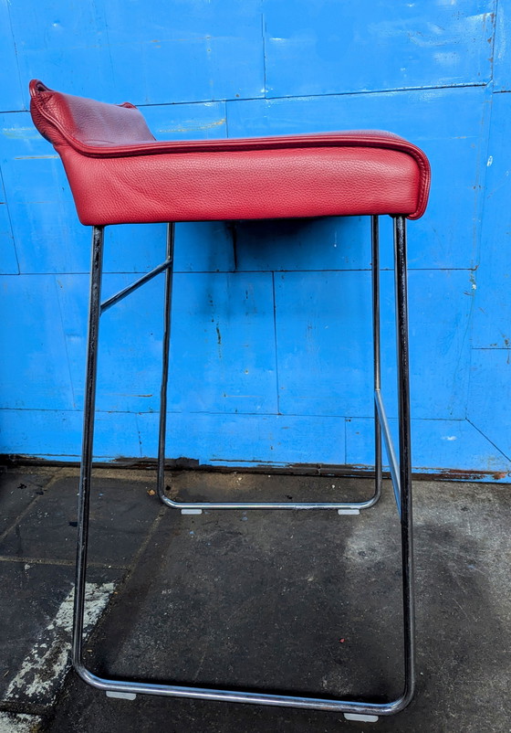 Image 1 of 4X Leather & Chrome Bar Stools, Allermuir