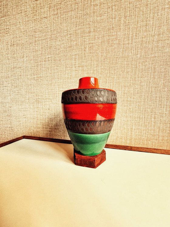 Image 1 of Dumler & Breiden Mid century fatlava vase | West Germany 1960s | Green blue, gray and orange