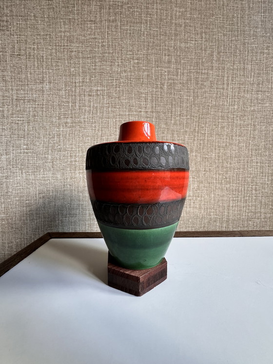 Image 1 of Dumler & Breiden Vase à fatlava Mid Century | Allemagne de l'Ouest 1960 | Bleu vert, gris et orange