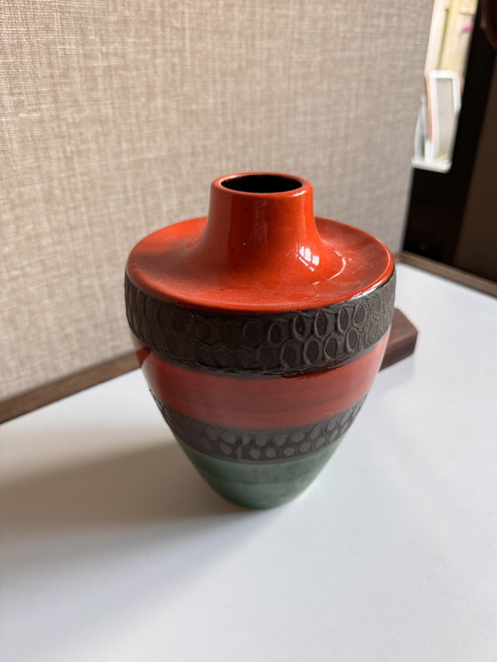 Image 1 of Dumler & Breiden Mid century fatlava vase | West Germany 1960s | Green blue, gray and orange