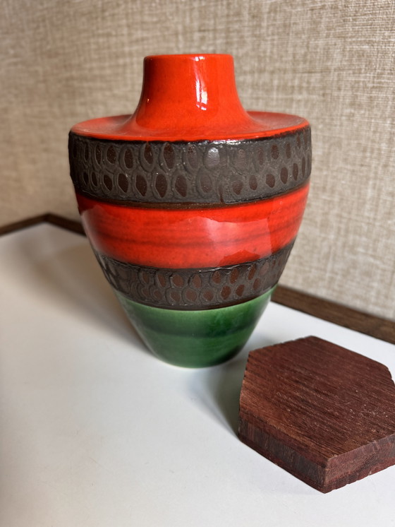 Image 1 of Dumler & Breiden Vase à fatlava Mid Century | Allemagne de l'Ouest 1960 | Bleu vert, gris et orange