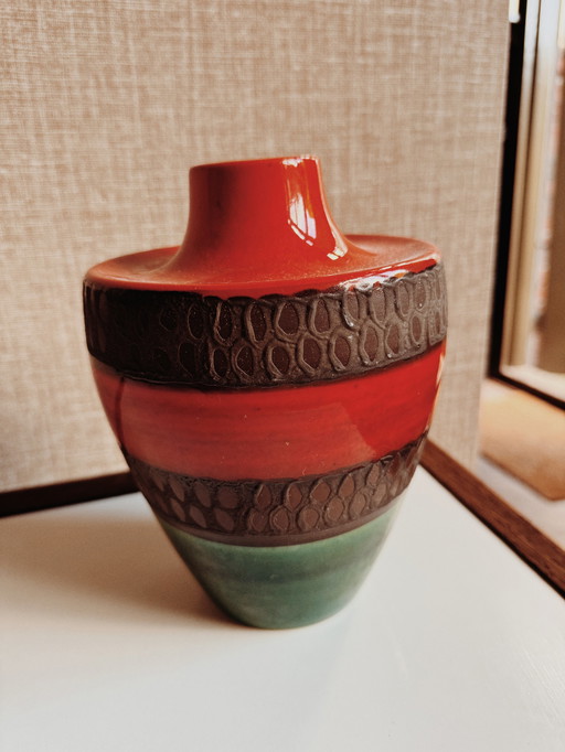 Dumler & Breiden Vase à fatlava Mid Century | Allemagne de l'Ouest 1960 | Bleu vert, gris et orange