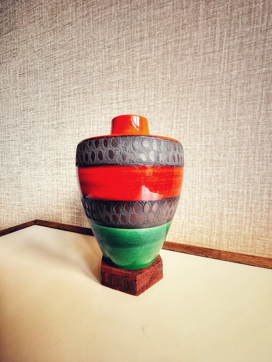 Image 1 of Dumler & Breiden Mid century fatlava vase | West Germany 1960s | Green blue, gray and orange