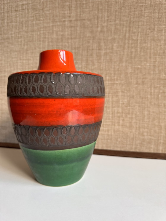 Image 1 of Dumler & Breiden Vase à fatlava Mid Century | Allemagne de l'Ouest 1960 | Bleu vert, gris et orange