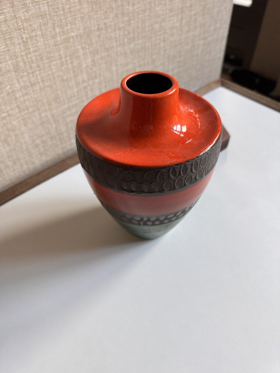 Image 1 of Dumler & Breiden Mid century fatlava vase | West Germany 1960s | Green blue, gray and orange