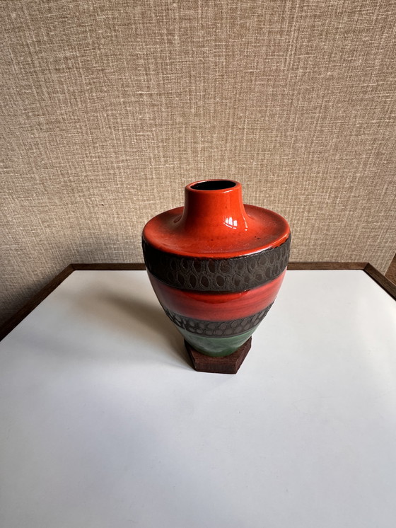 Image 1 of Dumler & Breiden Mid century fatlava vase | West Germany 1960s | Green blue, gray and orange