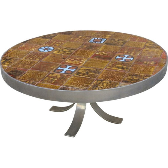 Image 1 of Vintage metal and ceramic coffee table, 1970
