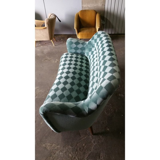 Image 1 of Blue turquoise sofa with diamond patterns - 1950s 