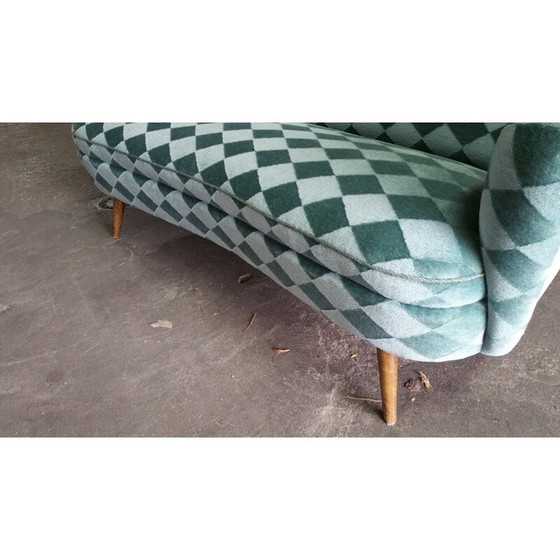 Image 1 of Blue turquoise sofa with diamond patterns - 1950s 