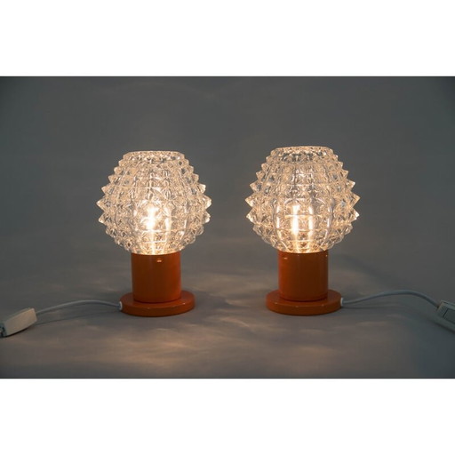 Pair of vintage orange table lamps by Kamenicky Senov, 1970s