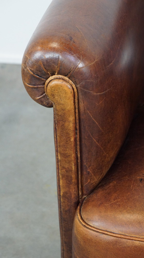 Image 1 of Vintage sheep leather club chair with a fixed seat cushionintage sheep leather club chair with a fixed seat cushion