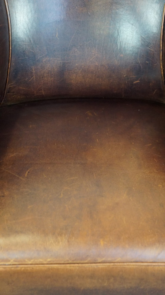 Image 1 of Vintage sheep leather club chair with a fixed seat cushionintage sheep leather club chair with a fixed seat cushion